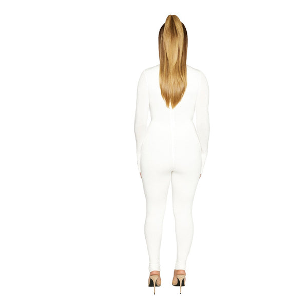 Jumpsuit Ajustado Elegante con Detalles Calados de Manga Larga