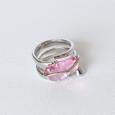 Anillo de Circón con Cristal Flor de Durazno