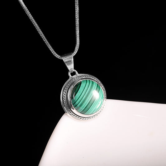 Pendiente de Plata 925 con Malaquita Incrustada - Diseño Minimalista