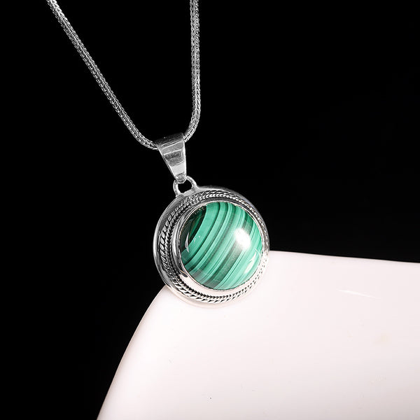 Pendiente de Plata 925 con Malaquita Incrustada - Diseño Minimalista