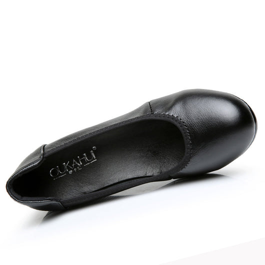 Zapatos de Trabajo Cuero Auténtico para Mujer Negro Antideslizantes Planos - Image 3
