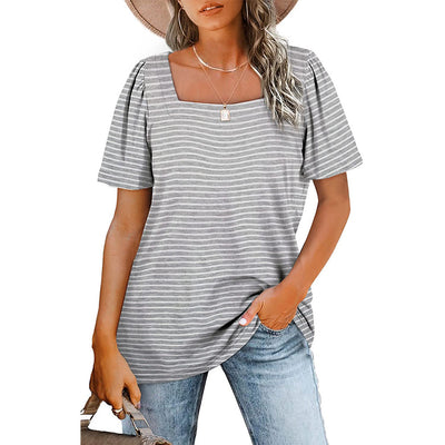 Camiseta de Cuello Cuadrado con Rayas Fruncidas para Mujer - Image 8