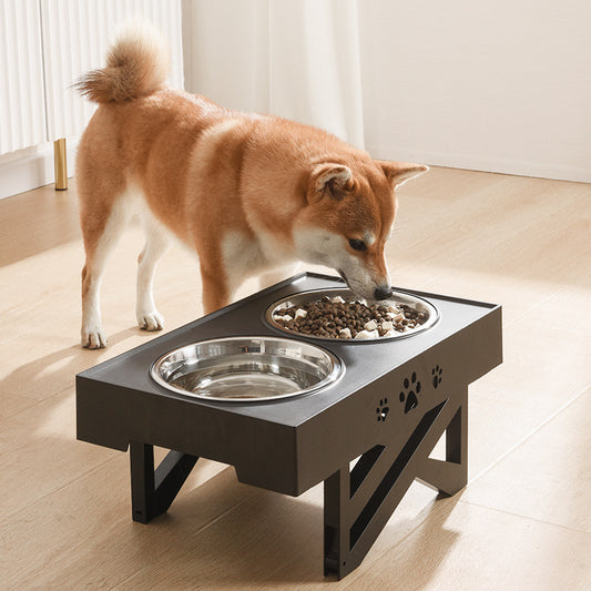 Comedero Ajustable para Mascotas con Mesa Elevadora Plegable - Doble Recipiente Acero Inoxidable