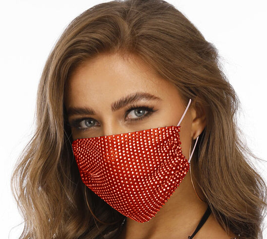Black fishnet-shaped face mask with star pattern and clear rhinestones, worn by a woman with light brown hair. - Image 23