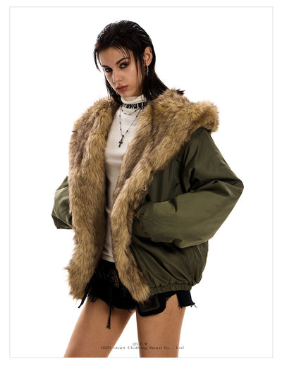 Parka Holgada con Capucha y Cuello de Pelaje para Mujer - Image 13