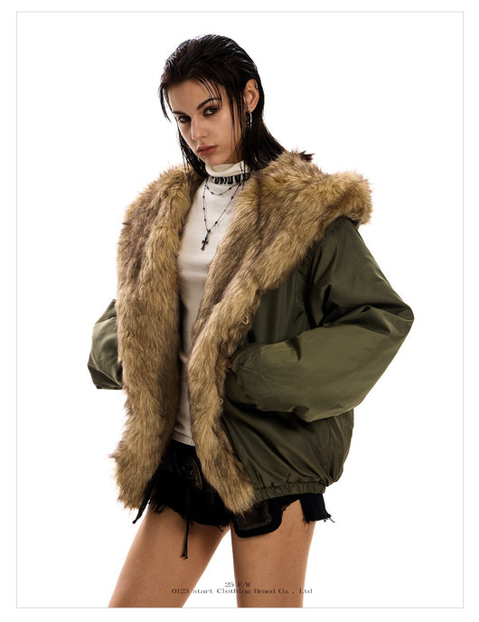 Parka Holgada con Capucha y Cuello de Pelaje para Mujer - Image 13