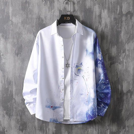 Camisa de Manga Larga con Estampado Artístico Tinta China - Diseño Trendy para Hombre - Image 2