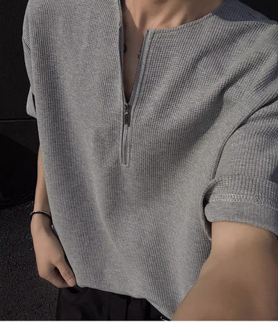 Playera Manga Corta Cuello Medio Cierre con Textura Waffle para Hombre - Image 13