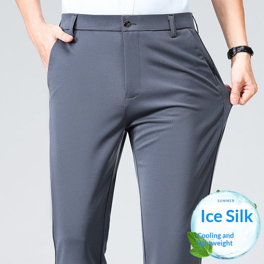 Pantalones Casuales Ejecutivos Slim Fit Ice Silk Antirruga para Hombre - Image 5