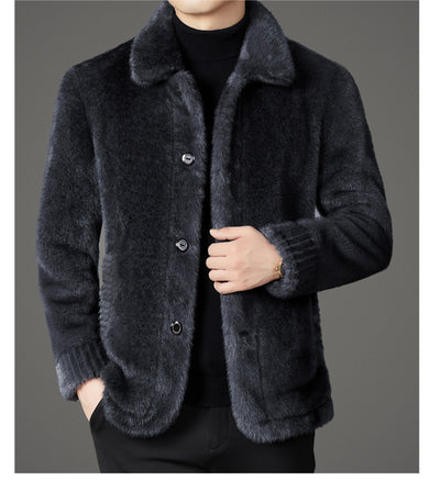 Abrigo de Invierno para Hombre con Cuello Solapa y Piel de Visón Dorado - Image 13