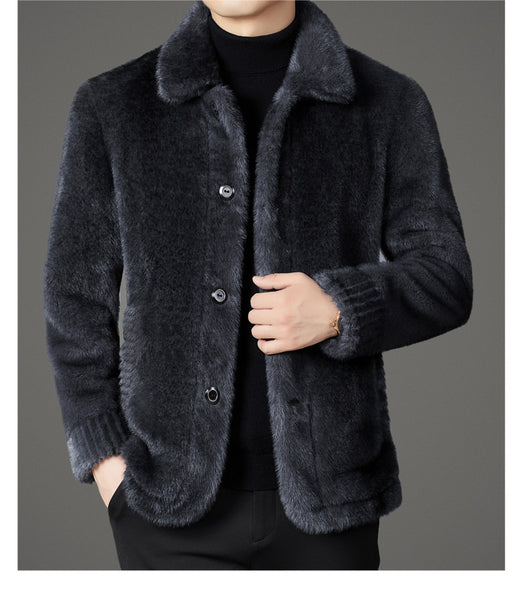 Abrigo de Invierno para Hombre con Cuello Solapa y Piel de Visón Dorado - Image 13
