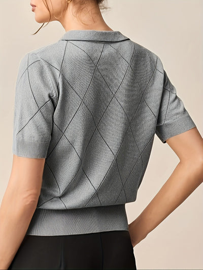 Suéter Cuello Alto Punto Diamante Manga Corta para Mujer - Image 20
