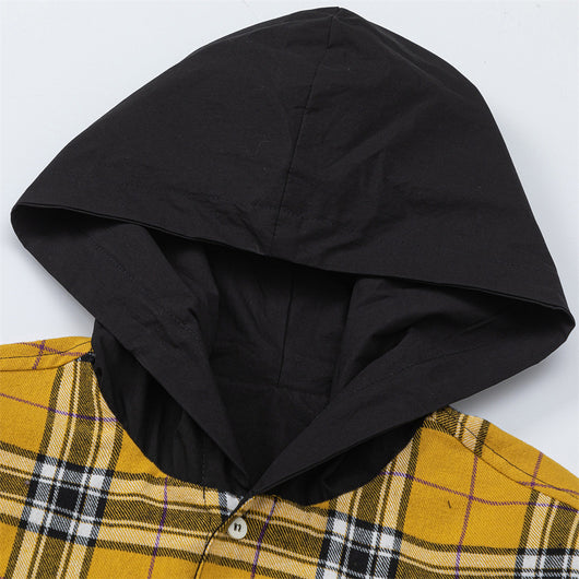 Camisa de Cuadros Colorblock Estilo Europeo Americana con Capucha - Image 11