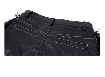 Pantalones de Cuero Flare con Patchwork de Pelaje Sintético para Hombre - Image 4