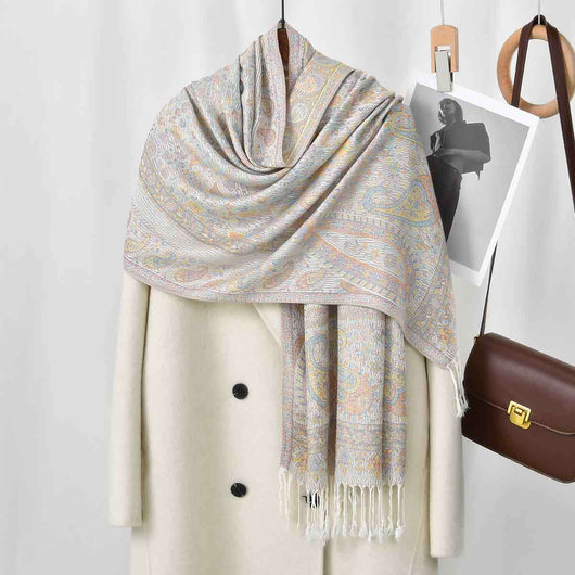 Chal Grueso Estampado Cachemira con Borlas para Mujer - Image 8