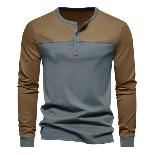 Camisa Casual de Cuello Henry con Combinación de Colores - Manga Larga Estilo Retro - Image 12