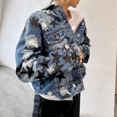 Chaqueta Denim Desgarrada con Solapa Estrella para Mujer - Image 3