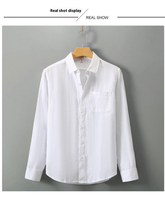 Camisa de Lino Manga Larga Suelta para Hombre - Fresca y Casual - Image 12