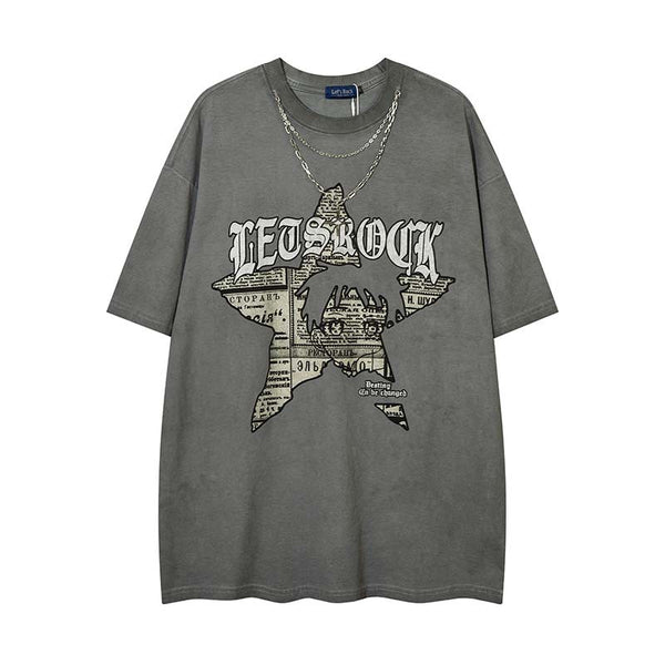Camiseta Retro Manga Corta con Cadena para Hombre