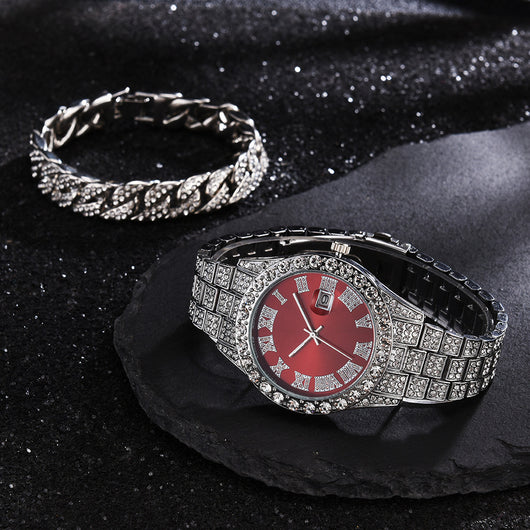 Reloj de Cuarzo con Banda de Acero y Diamantes Completos con Calendario - Image 11