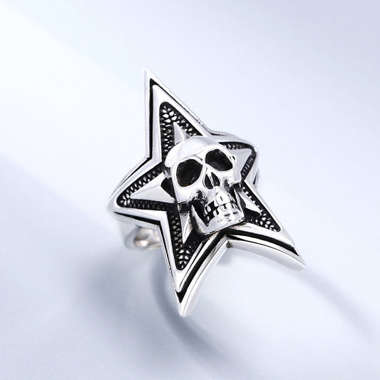 Anillo de Plata Esterlina con Calavera y Estrella de Cinco Puntas para Hombre - Image 2