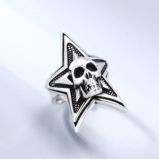 Anillo de Plata Esterlina con Calavera y Estrella de Cinco Puntas para Hombre - Image 2