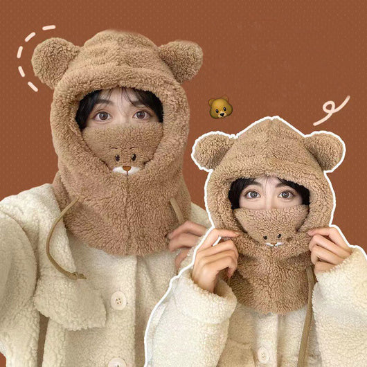 Gorro Oso Cálido con Bufanda Integrada, Máscara y Cordón Ajustable - Image 3