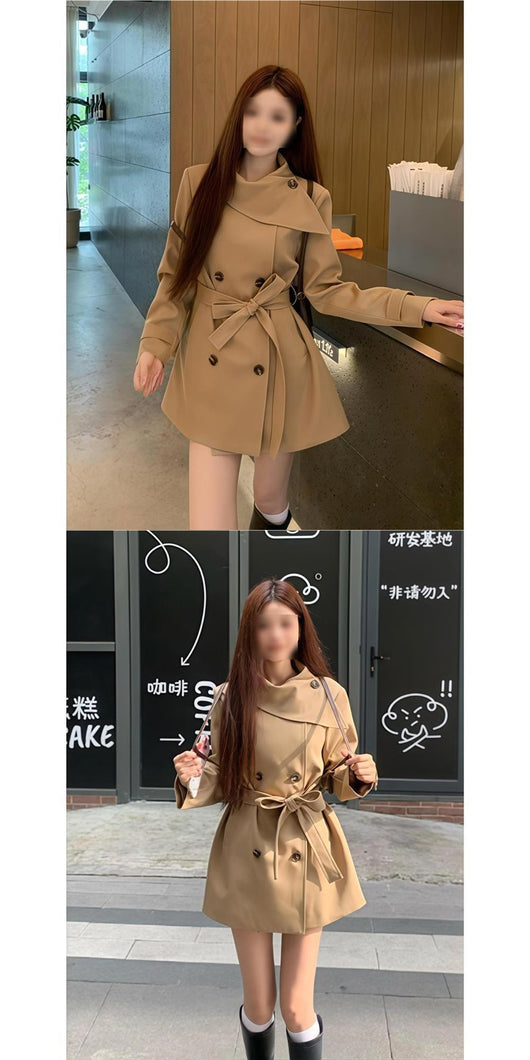 Abrigo Elegante Cintura Ajustable Estilo Coreano Primavera Otoño Talla Petite - Image 11