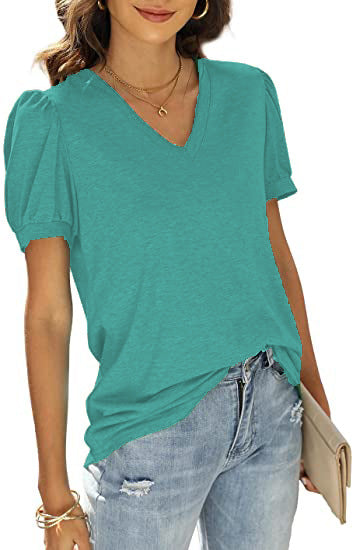 Blusa Casual Mujer Cuello V Manga Abullonada Suelta - Estilo Europeo Americano - Image 19