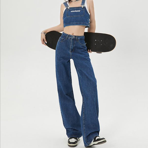 Jeans Rectos Amplios con Efecto Adelgazante y Drapeado Fluido