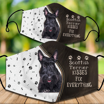 Two cotton face masks with a French Bulldog puppy peeking out, paw prints, and "French Bulldog Kisses Fix Everything" text. - Image 24