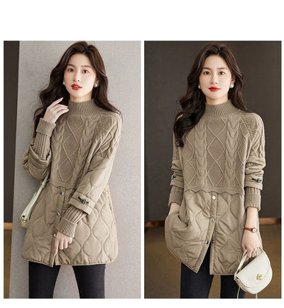 Abrigo de Invierno para Mujer con Tejido Acolchado y Combinación de Punto - Image 8