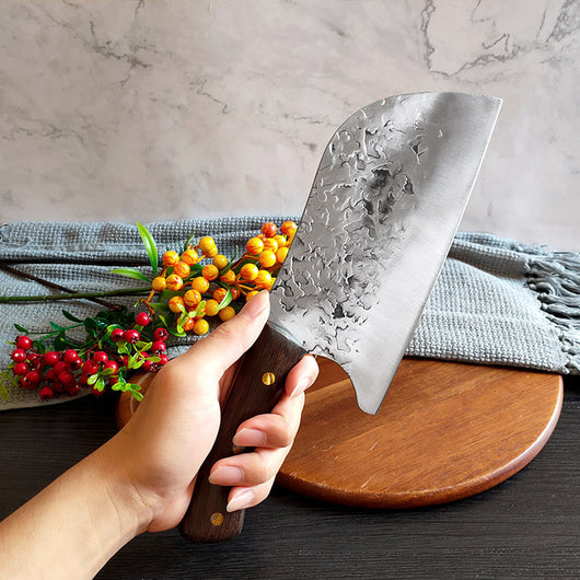 Cuchillo de Cocina Forjado a Mano en Acero Inoxidable con Mango de Madera