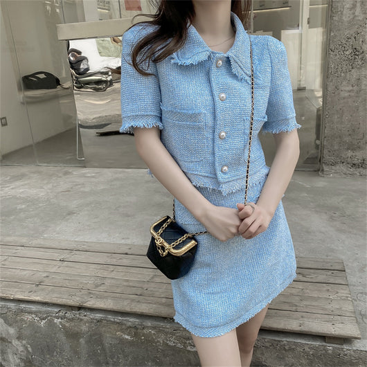Conjunto de Falda y Chaqueta Tweed Ajustada - Set de 2 Piezas Cintura Alta - Image 11