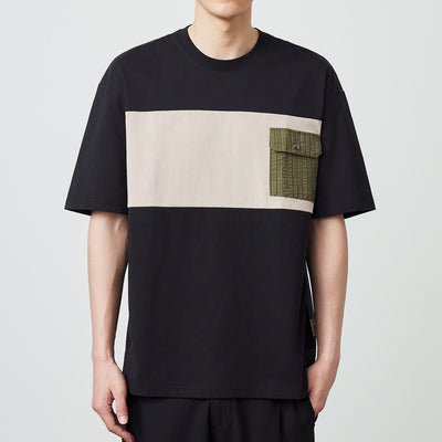 Camiseta de Algodón Peinado con Contraste de Patchwork