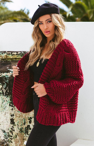 Cardigan Jacquard de Color Liso - Suéter Casual Holgado para Mujer - Image 12