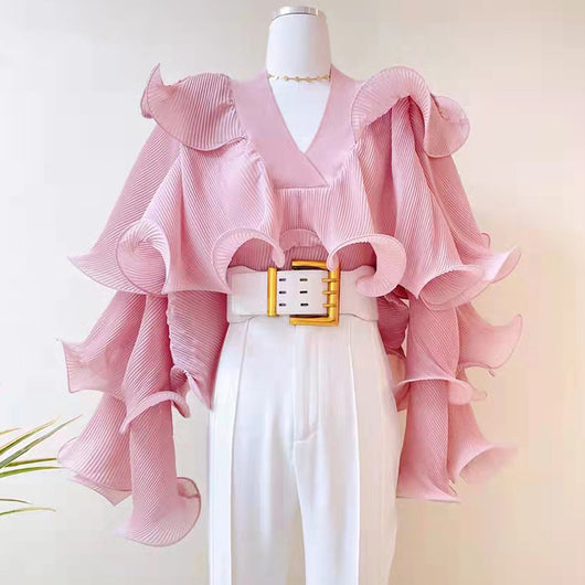 Blusa Elegante de Gasa con Volantes - Image 2
