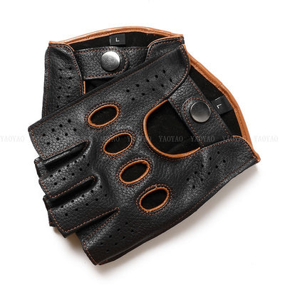 Guantes de Cuero Mitad Dedo para Motociclismo y Actividades al Aire Libre - Image 7