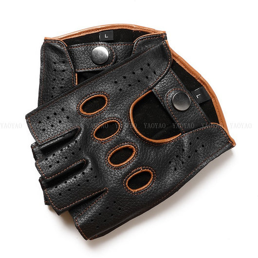 Guantes de Cuero Mitad Dedo para Motociclismo y Actividades al Aire Libre - Image 7