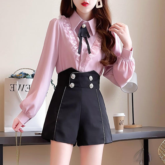 Conjunto Elegante: Blusa Chiffon Temperamento + Pantalón Palazzo Detalles Metalizados - Image 14