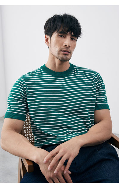 Camiseta Tejida de Cuello Redondo con Rayas para Hombre - Image 18
