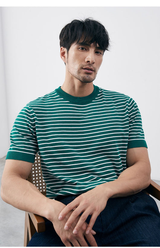 Camiseta Tejida de Cuello Redondo con Rayas para Hombre - Image 18