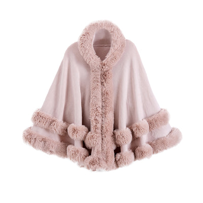 Poncho Abrigo Tejido Oversized con Capucha y Cuello de Pelaje Artificial - Image 10