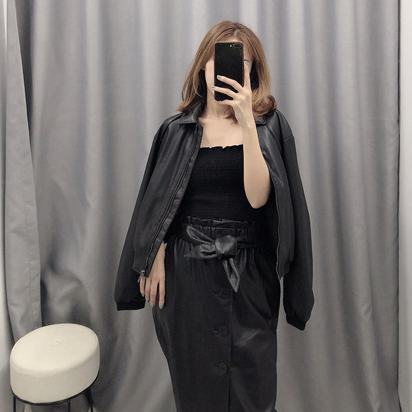 Chaqueta de Cuero Sintético Estilo Europeo para Mujer - Solapa Clásica