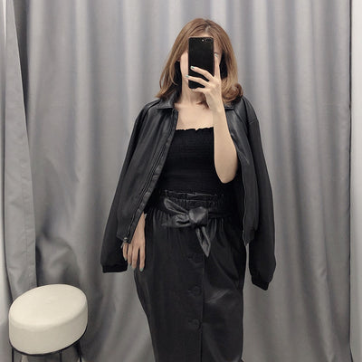 Chaqueta de Cuero Sintético Estilo Europeo para Mujer - Solapa Clásica