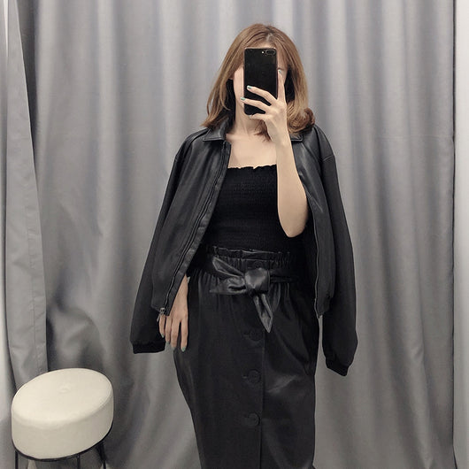 Chaqueta de Cuero Sintético Estilo Europeo para Mujer - Solapa Clásica