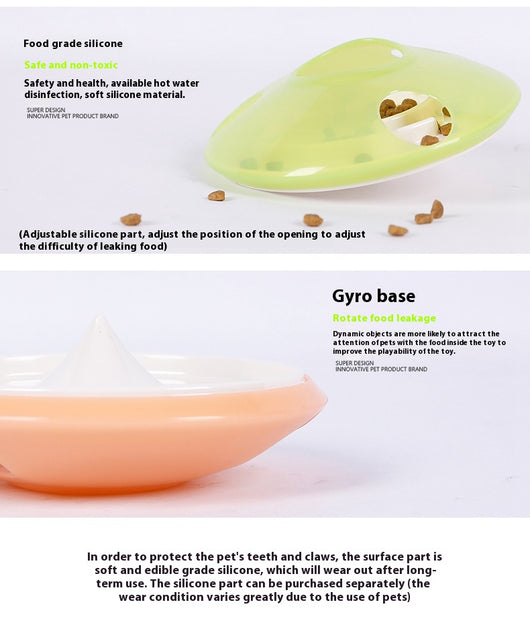 Green and white pet toy, a round food dispenser with multiple openings and a central spinning element for cats. - Image 10