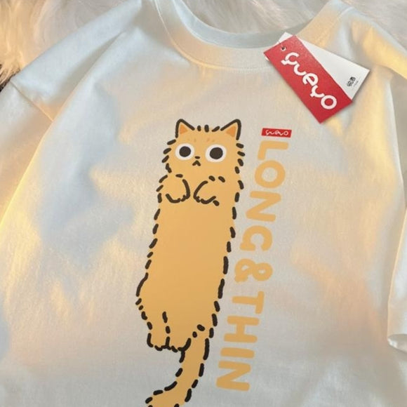 Camiseta Soltinha Gato Laranja Tabby Primavera - Manga Curta Estilo Siam