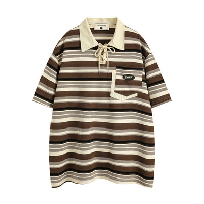 Polo Retro Holgado a Rayas de Manga Corta para Hombre - Image 9