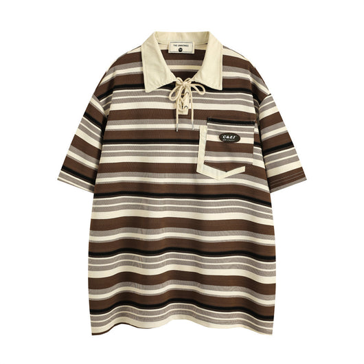 Polo Retro Holgado a Rayas de Manga Corta para Hombre - Image 9